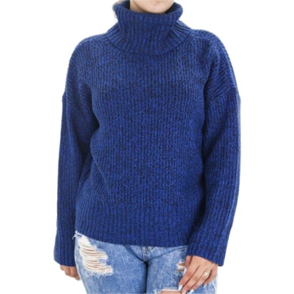 Sanctuary NWT Oversized Blue Marled Chunky Knit Roll Neck Sweater Size L (12-14) - Picture 8 of 11